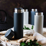 Blue KYOCERA slim mug insulated bottle with sleek design, ideal for keeping beverages hot or cold.
