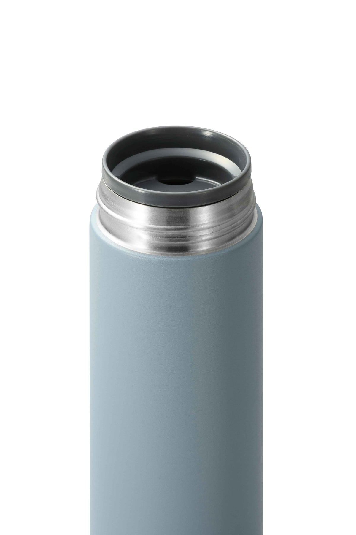 Blue KYOCERA Slim Mug vacuum insulated bottle with sleek design and stainless steel construction.