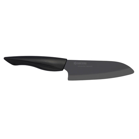 Schwarzes KYOCERA Keramikmesser SHIN mit scharfer Klinge, ideal zum Schneiden von Obst und Gemüse.