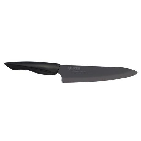 Schwarzes KYOCERA Keramikmesser SHIN mit scharfer Klinge, ideal zum präzisen Schneiden in der Küche.