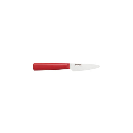 Rotes KYOCERA Keramikmesser CHOWA mit ergonomischem Griff, ideal zum präzisen Schneiden und Zubereiten von Lebensmitteln.