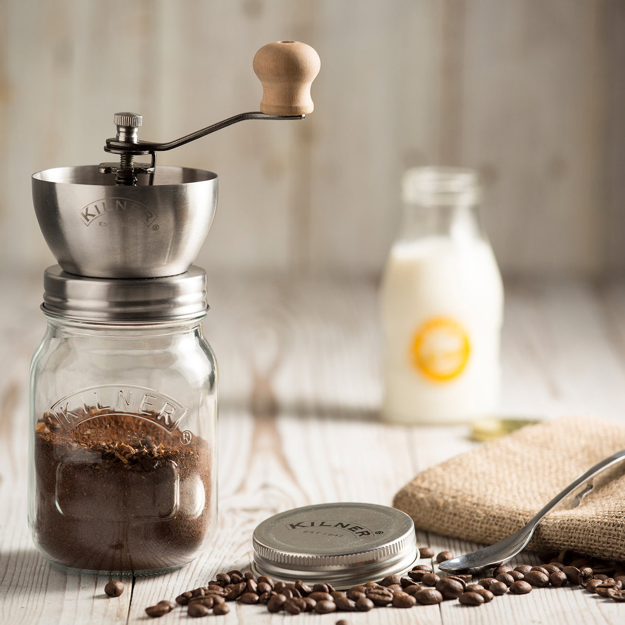 Kaffeemühle mit Drehkurbel und Glas, 500 ml