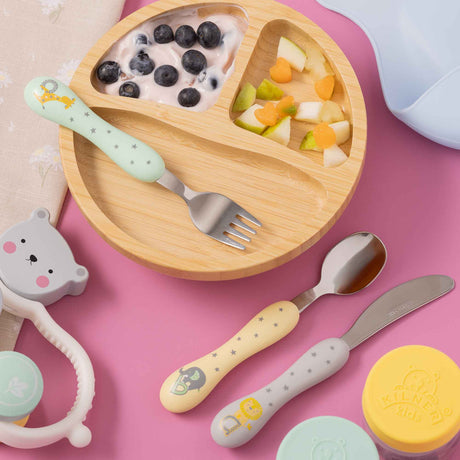 Kinderbesteck-Set von VINERS für Babys, aus Edelstahl, 3-teilig mit kindgerechtem Design, perfekt für die ersten Mahlzeiten.