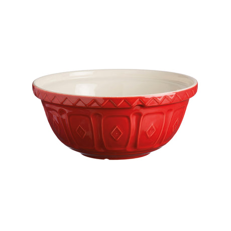 Red Mason Cash mixing bowl with a classic design, ideal for baking and cooking prep on a kitchen countertop.