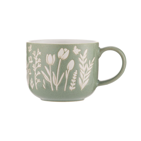 MASON CASH ceramic mug with tulip and sage design, 400 ml capacity, featuring a floral pattern on a white background.