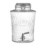 KILNER Diamond drink dispenser with a clear glass body, metal spigot, and a wide opening for serving beverages.
