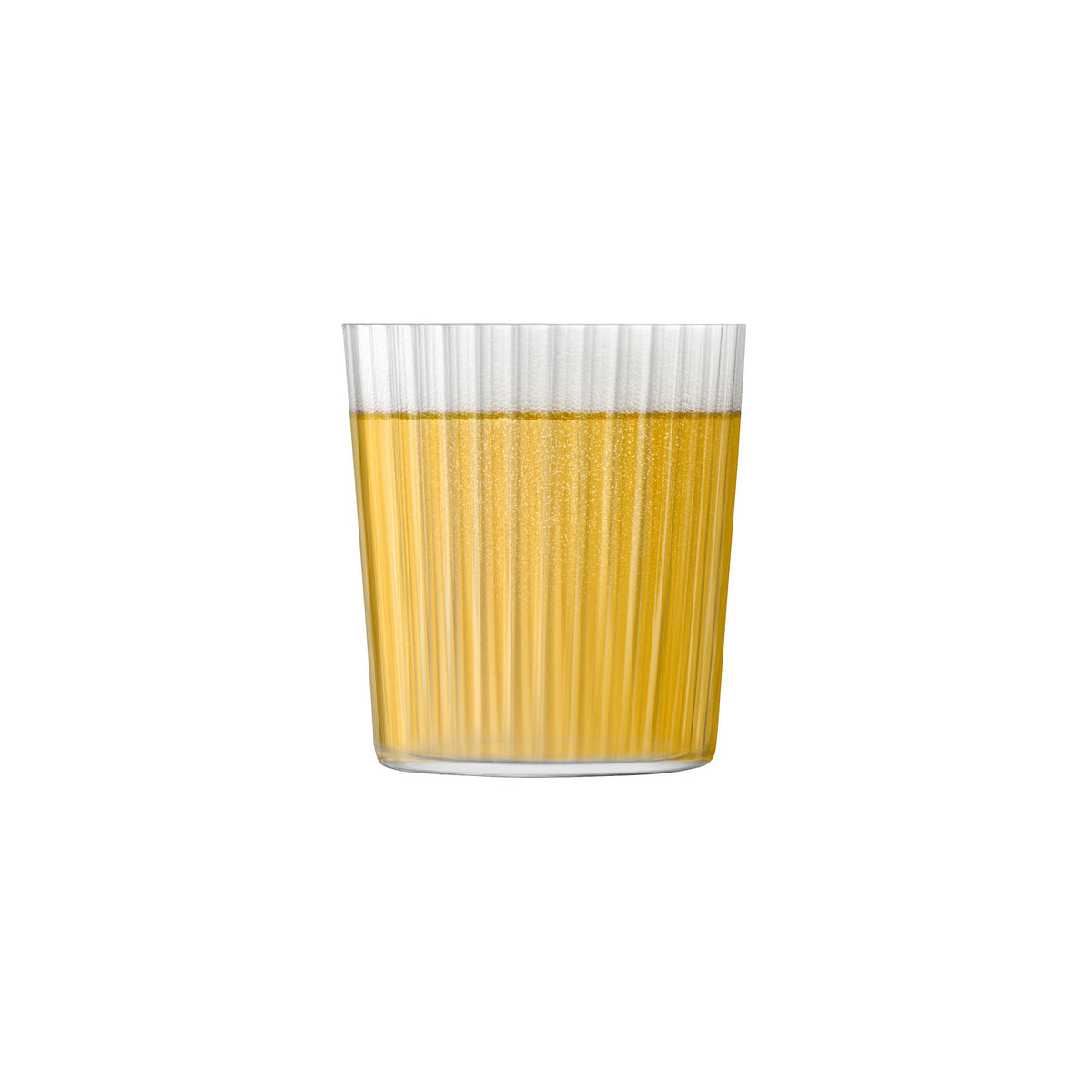 Set of four clear LSA GIO LINE tumblers, 390ml capacity, stylish glass drinkware for beverages.