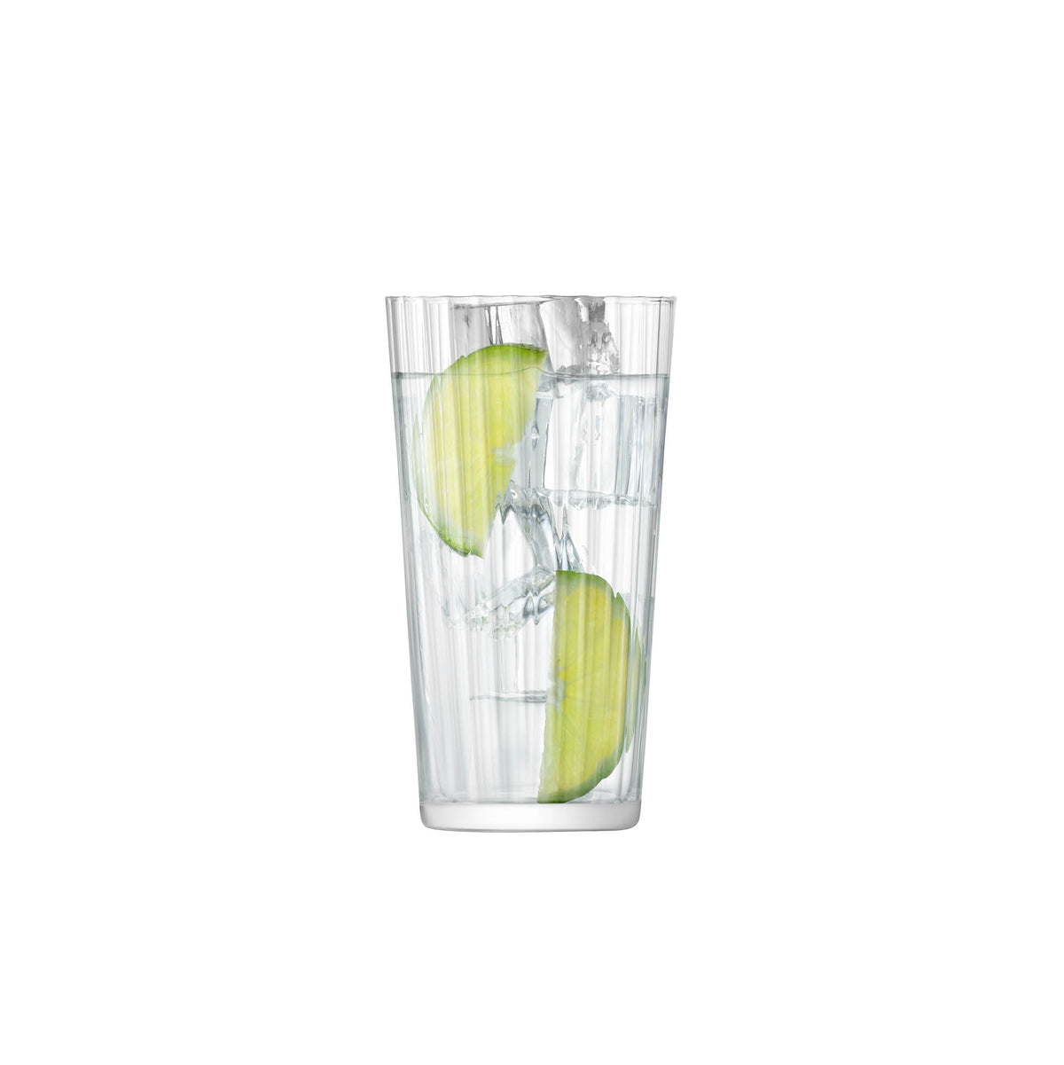 Set of four clear LSA GIO LINE longdrink glasses, 320ml capacity, stylish and modern design for serving beverages.