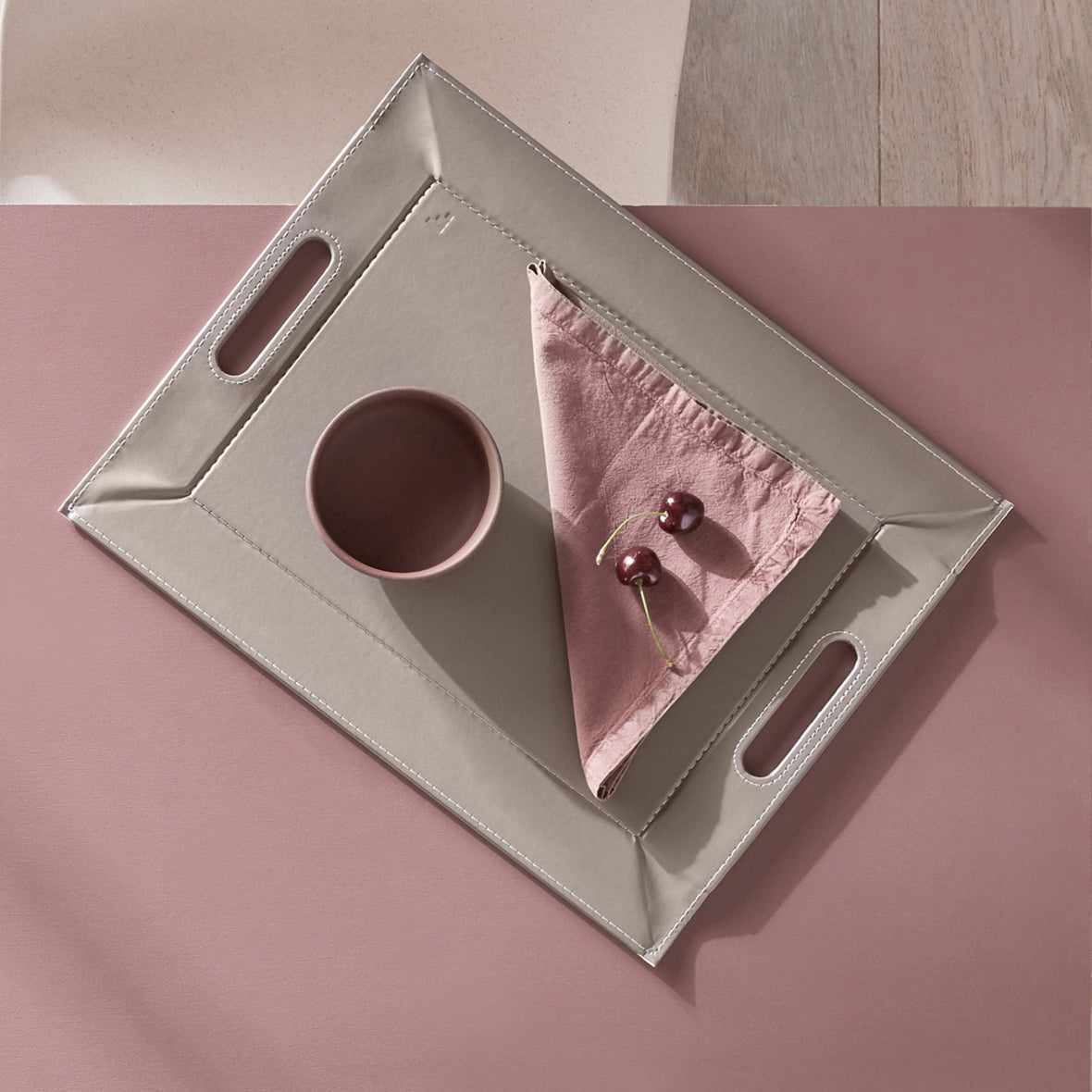 Wendetablett | 2in1 Tablett & Tischset DUO, Weiss/Taupe, klein