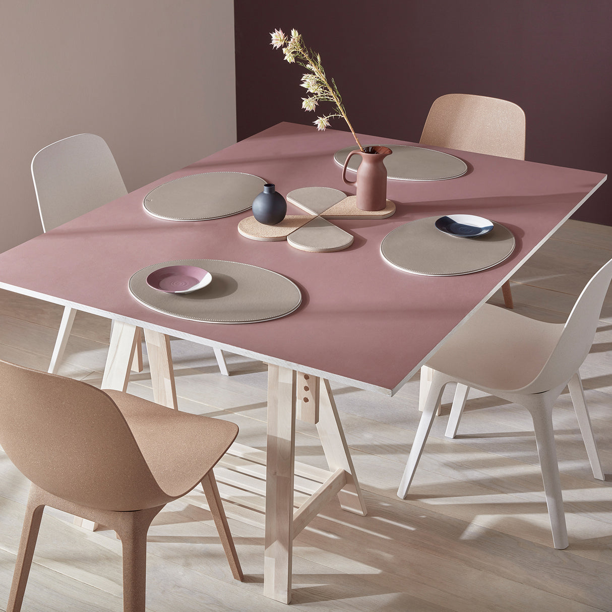 Platzset DUO oval, Taupe/Weiß