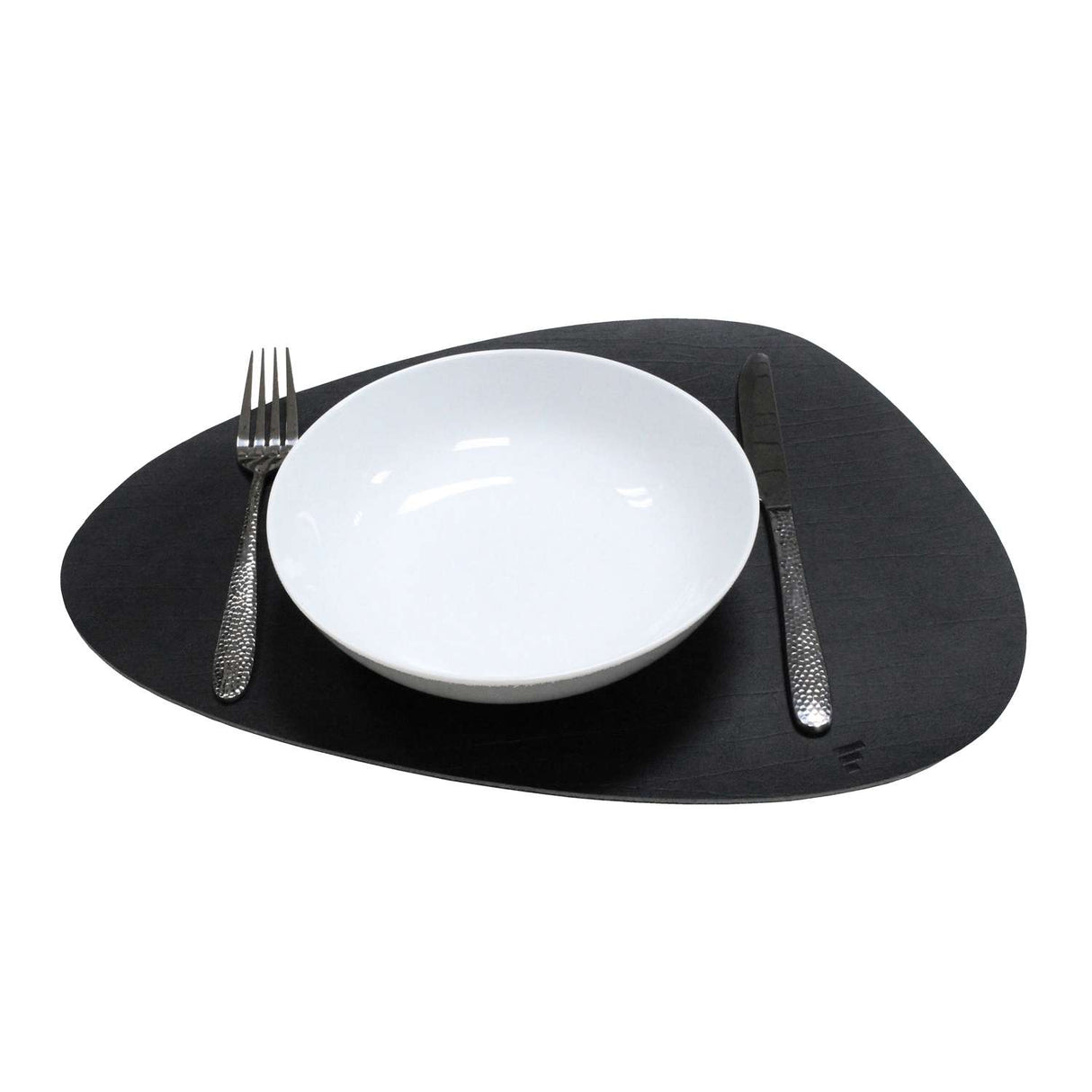 Platzset recyceltes Leder, kieselförmig, schwarz