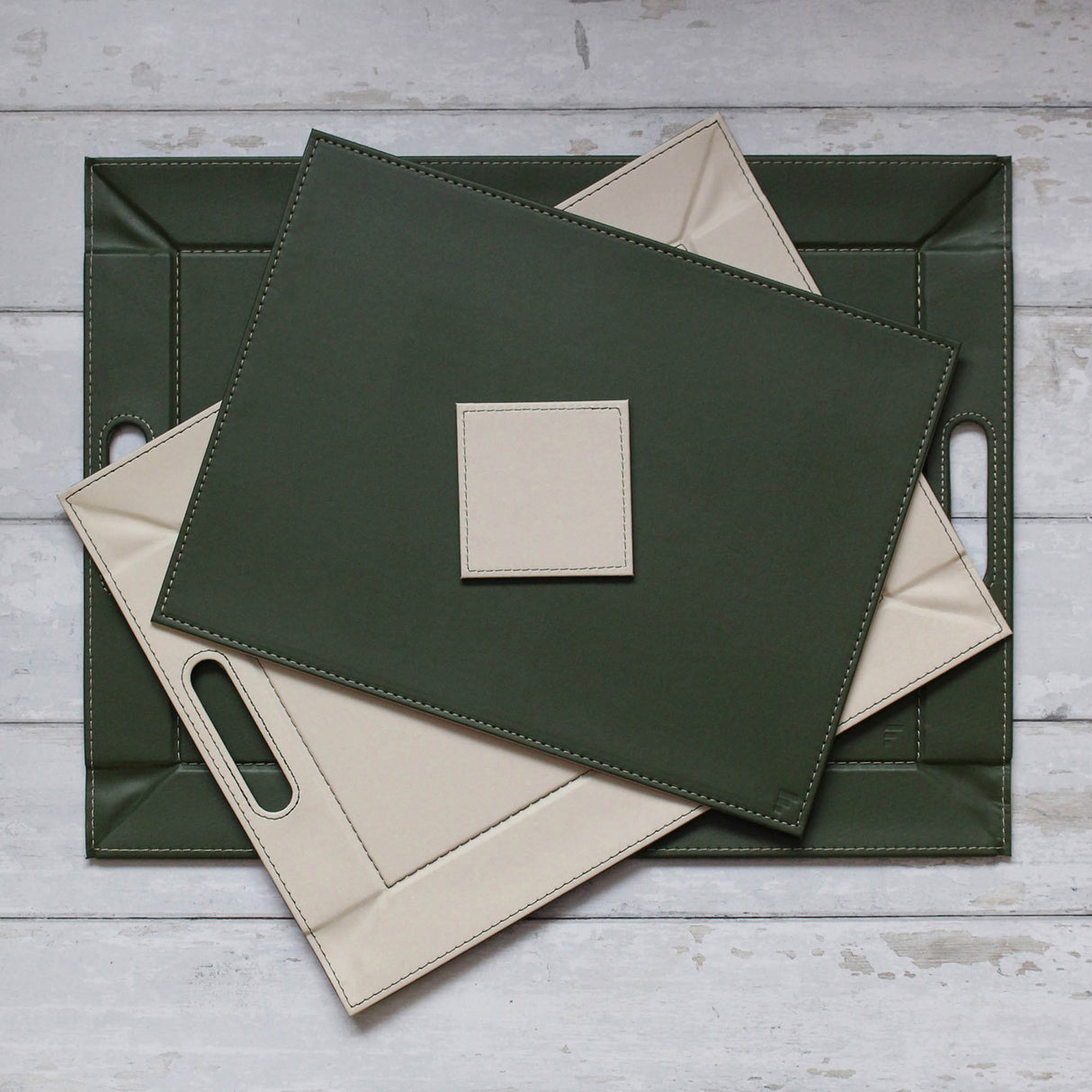 Untersetzer DUO, 4er Set, Olive/Elfenbein