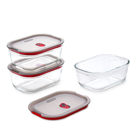 Black+Blum glass multifunction storage jars set of three, stylish kitchen containers with secure lids for food storage.