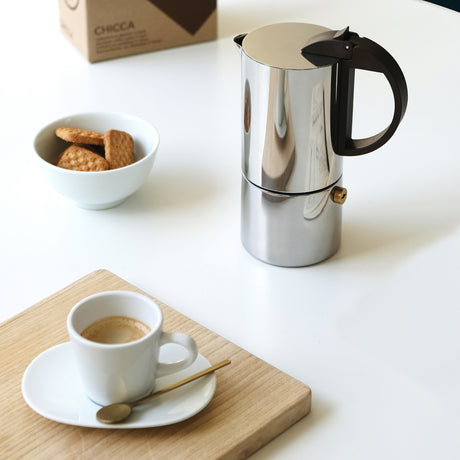 Espressokocher GNALI & ZANI CHICCA aus Edelstahl, mit Griff und Schraubverschluss, für Kaffeezubereitung auf dem Herd