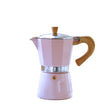 Rosa Espressokocher von GNALI & ZANI, Venezia-Design, aus Edelstahl, mit Griff und Deckel, für Kaffeezubereitung.