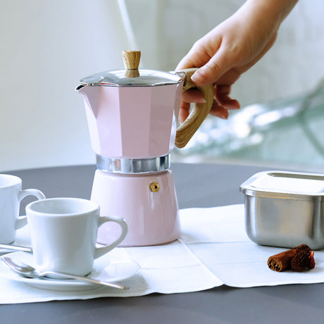 Rosa Espressokocher von GNALI & ZANI im Venezia-Design, aus Edelstahl, für Kaffeezubereitung auf dem Herd