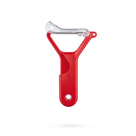 DREAMFARM Sharple black vegetable peeler with ergonomic handle and stainless steel blade for peeling fruits and vegetables.