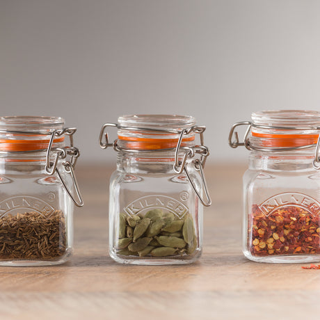 Quadratisches Gewürzglas mit Bügelverschluss 70 ml, Glas/Edelstahl