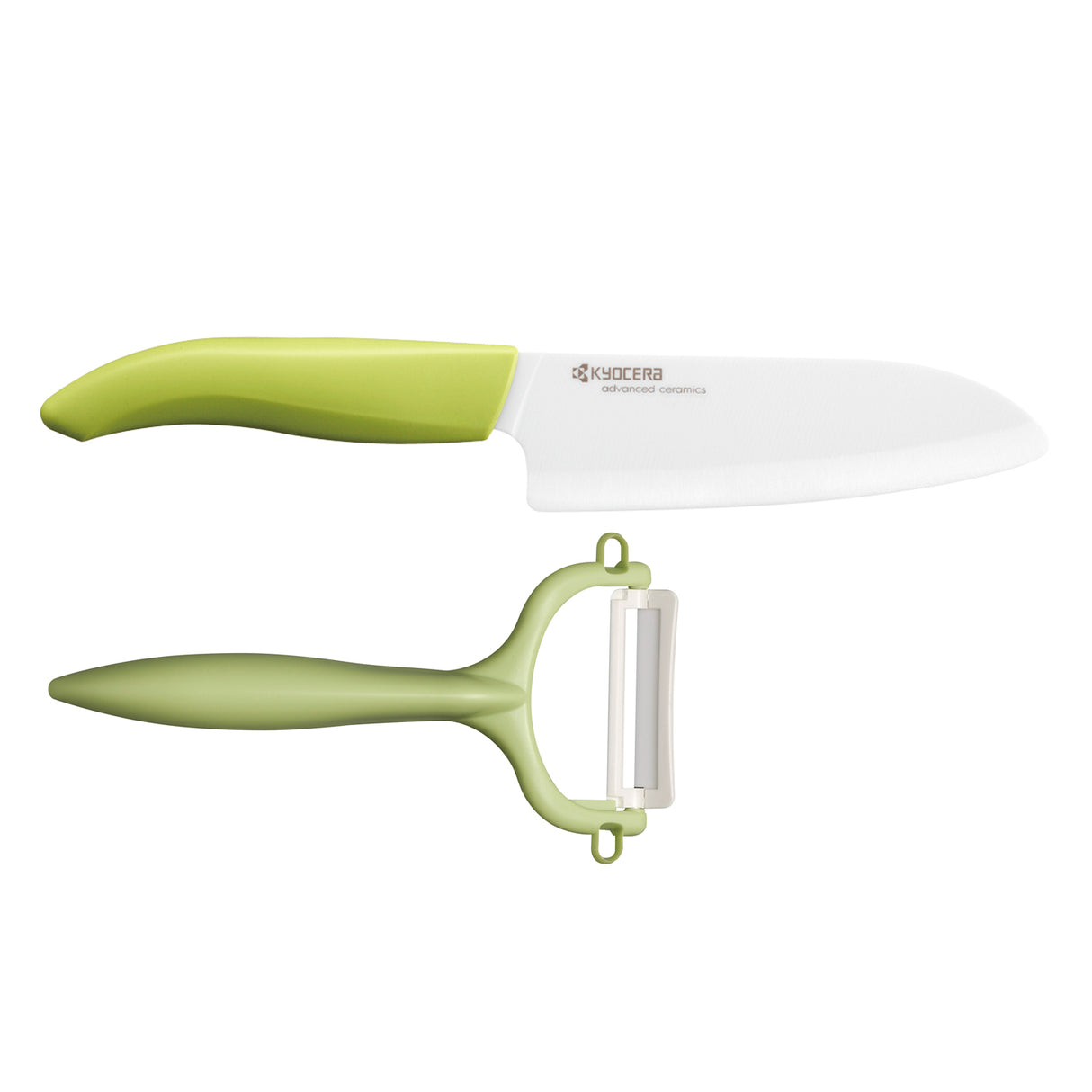 Santokumesser mit Schäler Set, grün, Klinge: 14 cm