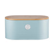 Pastel blue Typhoon Living Collection bread box with 7.5-liter capacity, featuring a sleek, modern design for kitchen storage.