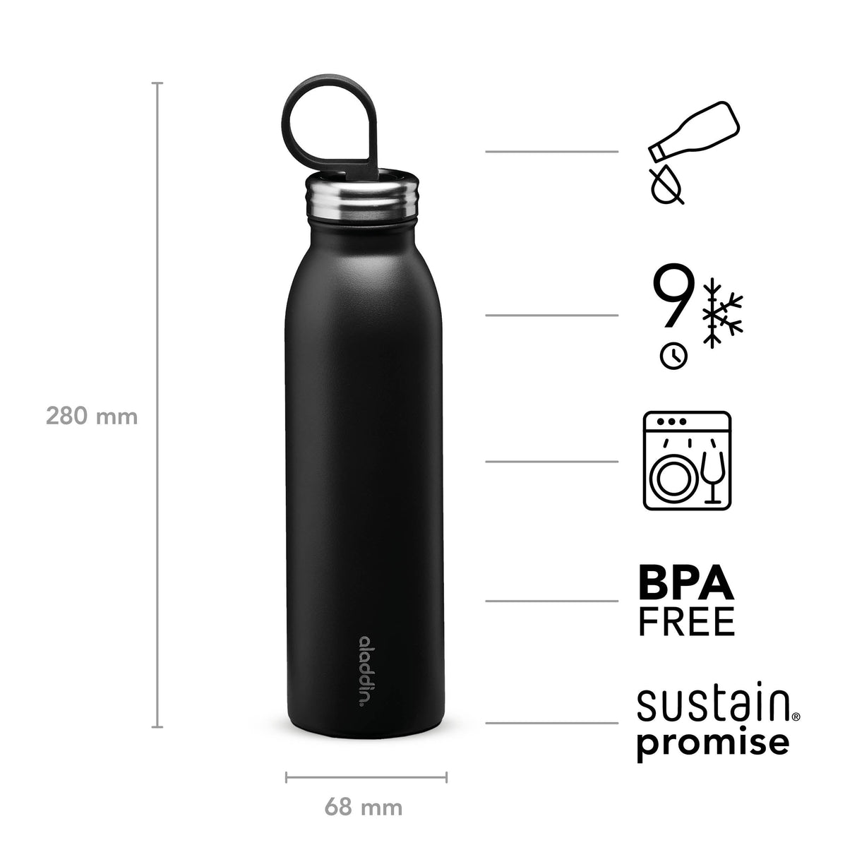 Chilled Isolierflasche, Schwarz, 550 ml