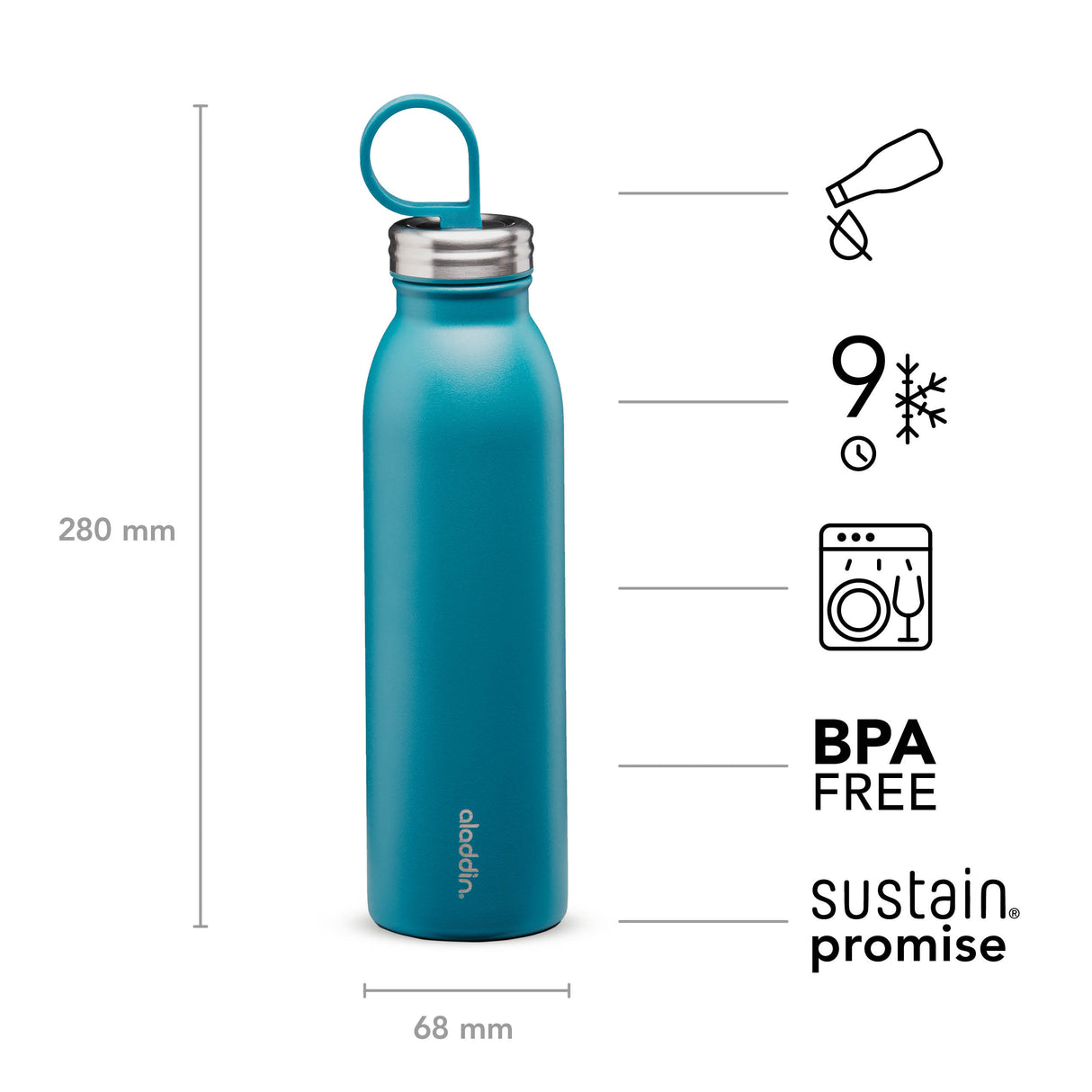 Chilled Isolierflasche, Petrol-Blau, 550 ml