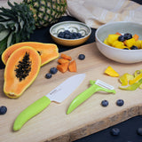 Santokumesser mit Schäler Set, grün, Klinge: 14 cm