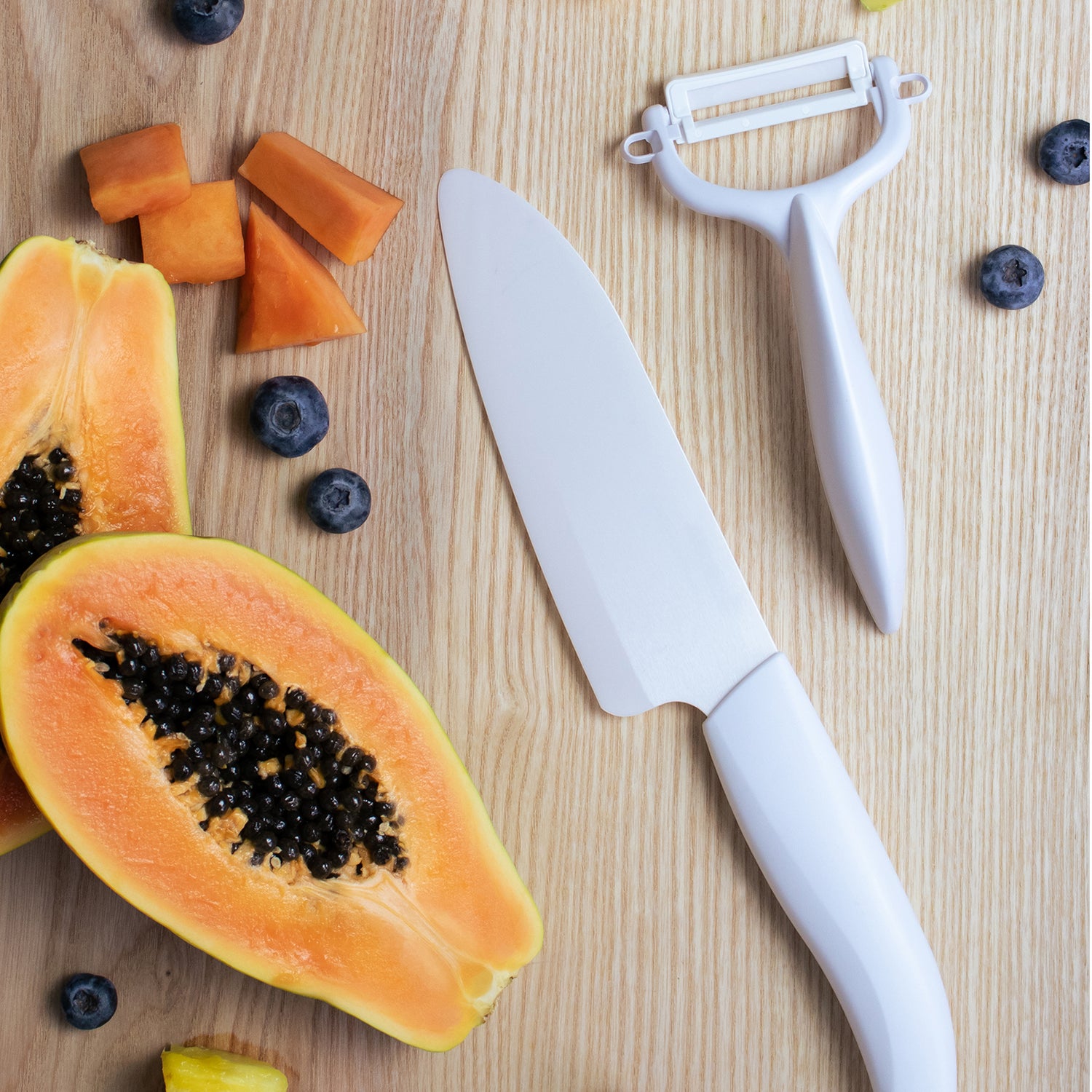 Santokumesser mit Schäler Set, weiss, Klinge: 14 cm