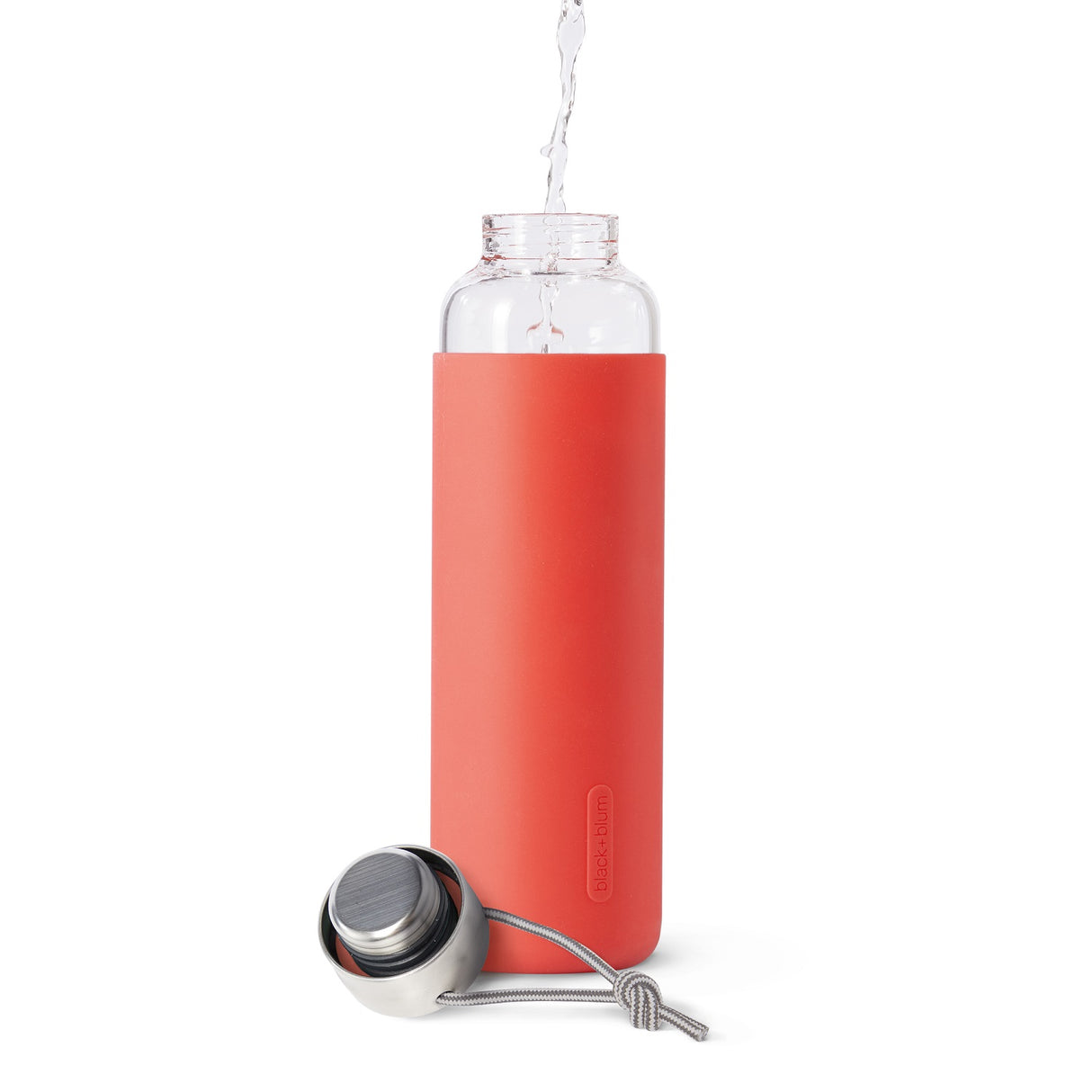 Trinkflasche Glas mit Silikonhülle, Korallenorange, 600 ml
