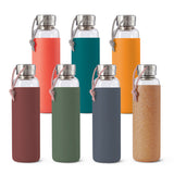 Trinkflasche Glas mit Silikonhülle, Ozeanblau, 600 ml