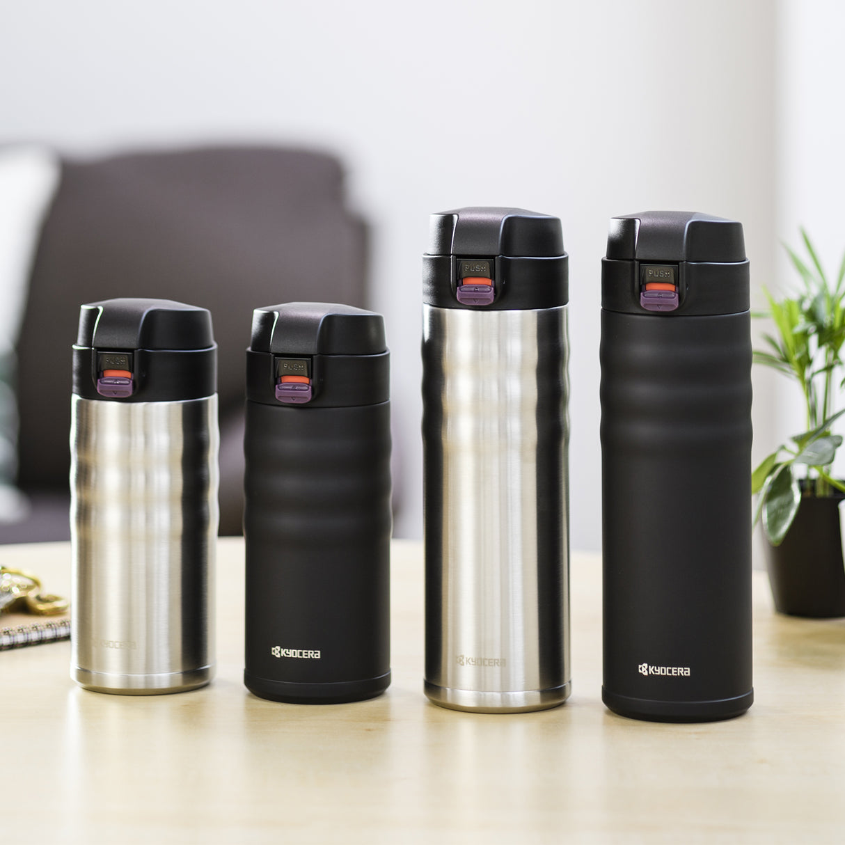 Thermoflasche FLIP TOP, schwarz, in 2 Größen
