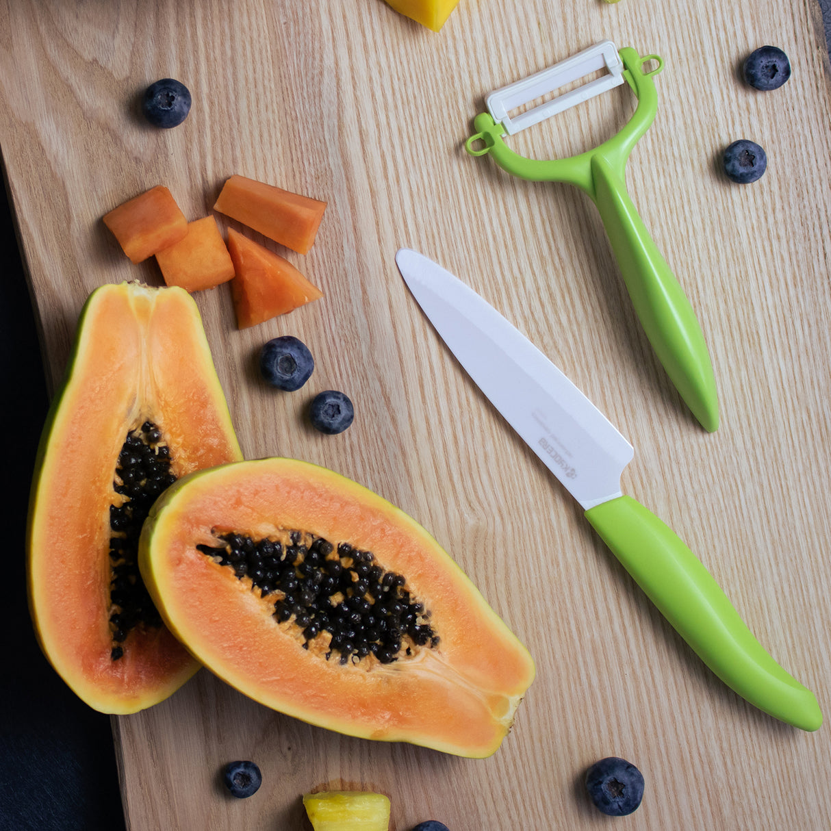 Starter Set GREEN: Obst-und Gemüsemesser mit Schäler, Klinge: 11 cm