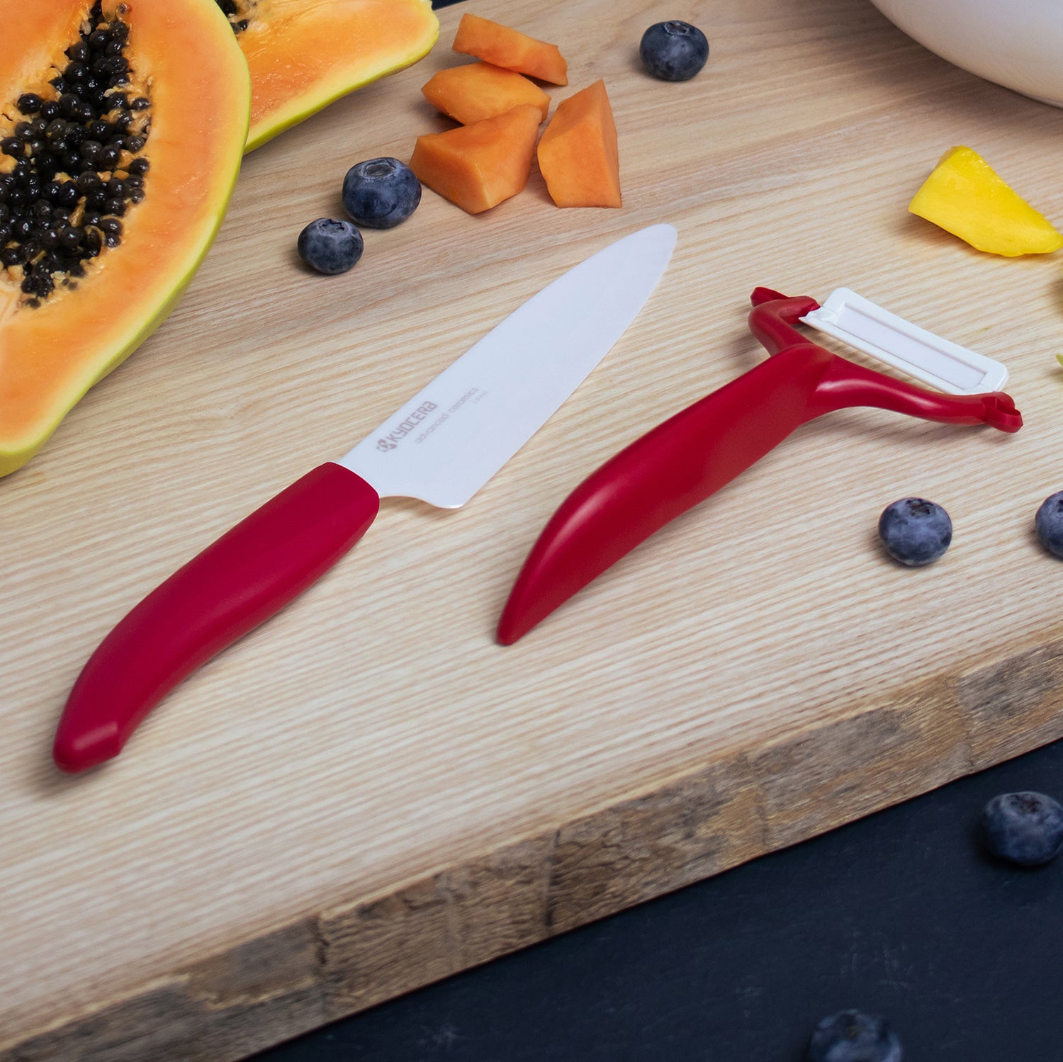 Starter Set RED: Obst-und Gemüsemesser mit Schäler, Klinge: 11 cm