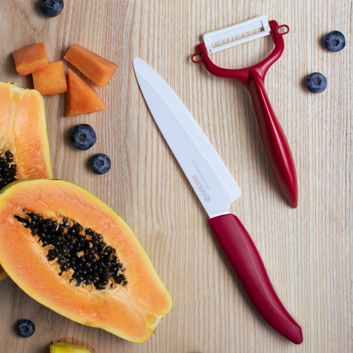 Starter Set RED: Obst-und Gemüsemesser mit Schäler, Klinge: 11 cm